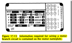 Figure  17-13   Information  required  for wiring  a motor branch  circuit is contained on the motor nameplate.