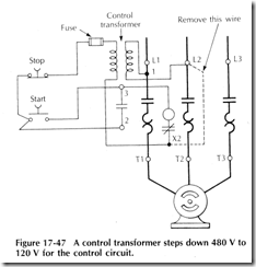 Figure 17 47 A control transformer steps down 480 V to 120 V for the control circuit.