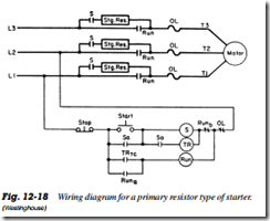 Fig. 12-18 Wiring diagram for a primary resistor type of starter.