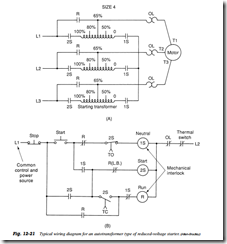 Fig. 12-21 Typical wiring diagram for an autotransformer type of reduced-voltage starter. (Allen-Bradley)