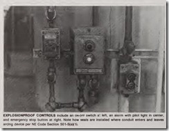 EXPLOSIONPROOF CONTROLS include an on-off switch at left, an alarm with pilot light in center,