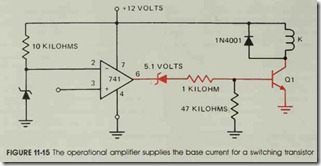 FIGURE 11-15 The operational amplifier supplies the base current for a switching transistor