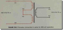 FIGURE 28-2 Primaries connected in series for 480-volt operation