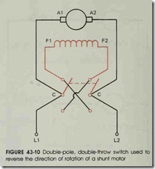 FIGURE 43-10 Double-pole, double-throw switch used to reverse the direction of rotation of a shunt motor