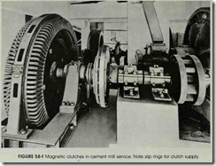 FIGURE 58-1 Magnetic clutches in cement mill service. Note slip rings for clutch supply.