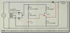 FIGURE 7-9 UJT phase shift for an SCR. SCR gate current is provided by the discharging capacitor when the UJT fires