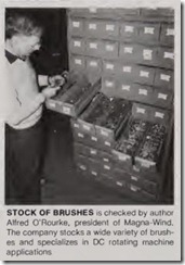 STOCK OF BRUSHES IS checked by author Alfred O'Rourke, president