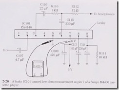 A leaky IC101 caused low ohm measurement at pin 7 of a Sanyo M4430 cas-