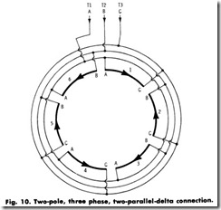Fig. 10. Two-pole, three phase, two-parallel-delta connection