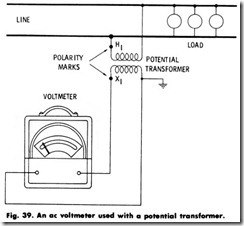 Fig. 39. An ac voltmeter used with a potential transformer.
