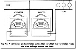 Fig. 43. A voltmeter and ammeter connection in which the voltmeter reads_thumb