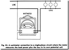 Fig. 45. A wattmeter connection to a single-phase circuit where the meter_thumb