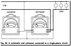 Fig. 48. A wattmeter and voltmeter connected to a single-phase circuit._thumb