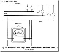 Fig. 55. Connection of a single-phase wattmeter to a balanced 4-wire 3_thumb