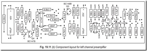 Fig. 19.11 (b) Component layout for left channel preamplfier