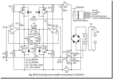 Fig. 20.16 Small high-power amplifier incorporating IC-TDA2030.1