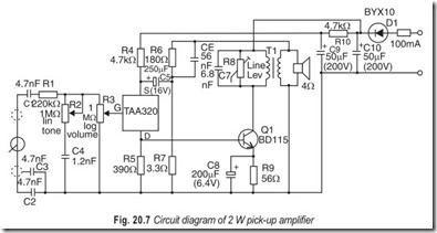 Fig. 20.7 Circuit diagram of 2 W pick-up amplifier