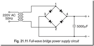 Fig. 21.11 Full-wave bridge power supply circuit