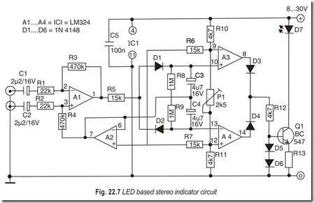 Fig. 22.7 LED based stereo indicator circuit