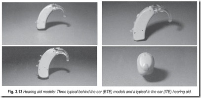 Fig. 3.13 Hearing aid models  Three typical behind the ear (BTE) models and a typical in the ear (IT