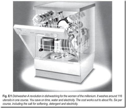 Fig. E 1 Dishwasher-A revolution in dishwashing for the women of the millenium. It washes around 116  utensils in one course. You save on time, water