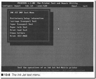 13-8  The Ink Jet test menu.