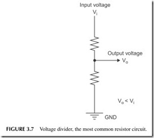 FIGURE 3.7           Voltage divider, the most common resistor circuit.