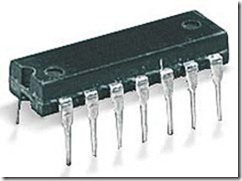 Figure 2.11. This typical IC contains a handful of simple logic gates. With 14 pins total, this chip probably contains about four separate