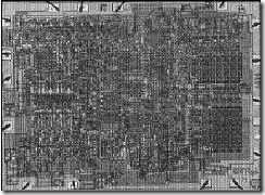 Figure 6.2. This photograph of the Intel 4004 silicon chip shows the microprocessor's transistors laid out on a rectangular chip. The wire