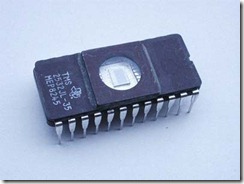 Figure 7.2. Erasable programmable read-only memory (EPROM) chips have a window in the top that exposes the silicon chip underneath. Shinin