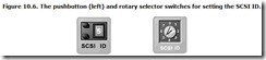 Figure 10.6. The pushbutton (left) and rotary selector switches for setting the SCSI ID.