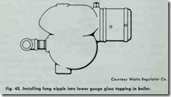 Fig . 43. Installing long nipple into lower gauge glass topping in boiler .
