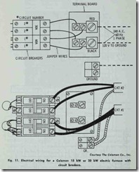 Fig.   11.  Electrical   wiring   for   a   Coleman   15  kW   or   20  kW   electric  furnace   with circuit   breakers.