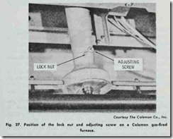 Fig.   27.   Position   of   the   lock   nut   and   adjusting   screw   on   a   Coleman   gas-fired furnace.